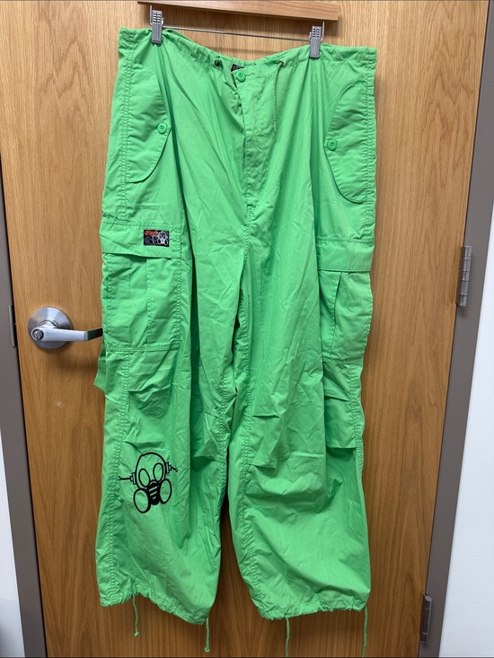 ghast Pants - Ghast Neon Green Raver Cargo Pants with Graphic Label
